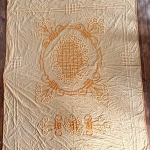 Vintage yellow chenille bedspread floral